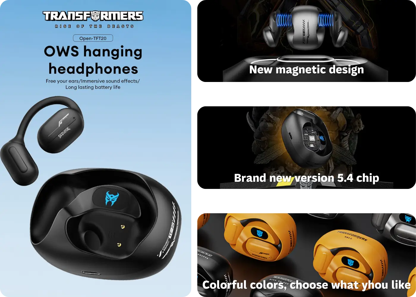 Fones de Ouvido Transformers TF-T20 OWS Hanging – imagem de recursos do produto