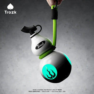 Trozk TP06 FuLu power bank hanging from a backpack with carabiner cable