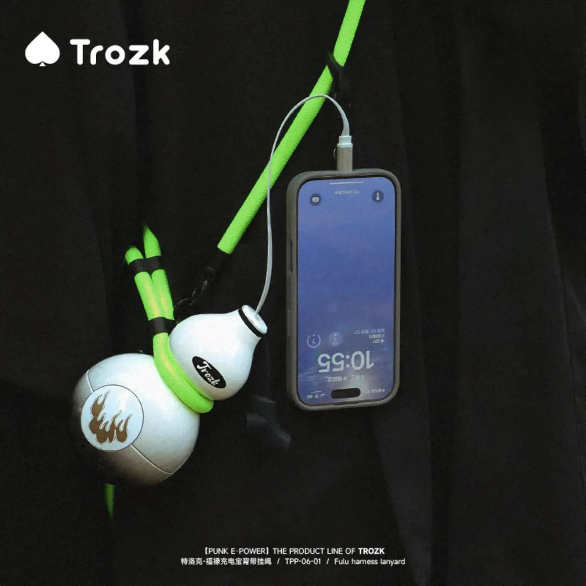 Trozk TP06 FuLu power bank carrying a phone with detachable strap