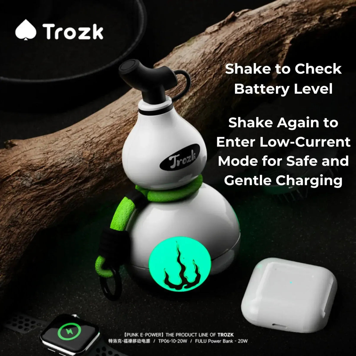 Trozk TP06 FuLu power bank with shake-activated battery and charging mode display