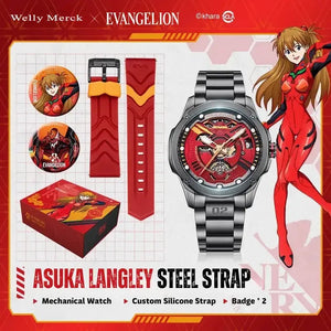 Asuka Langley red Fashion watch with steel and silicone straps