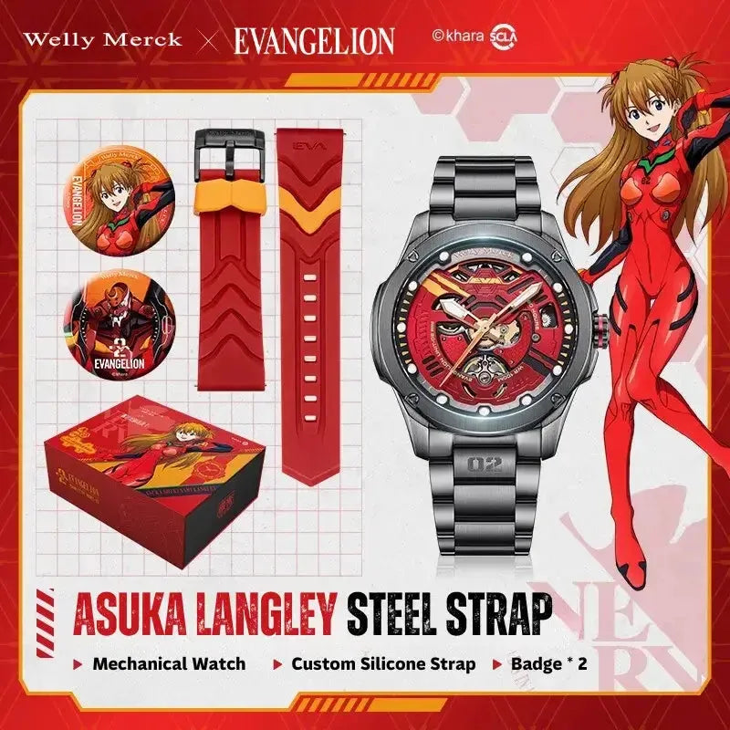 Asuka Langley red Fashion watch with steel and silicone straps