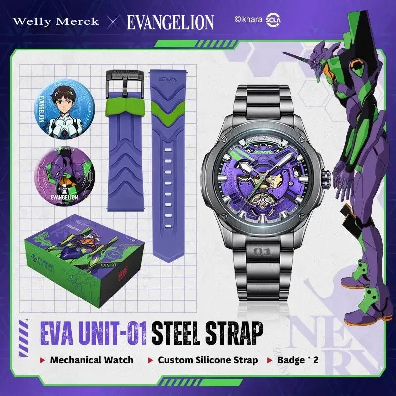 EVA-01 purple Fashion watch with steel and silicone straps