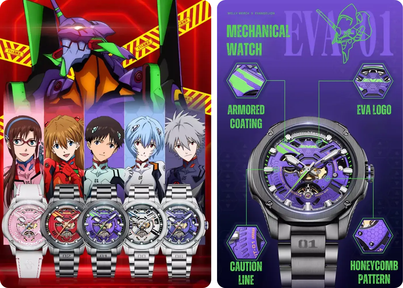 Welly Merck x Evangelion Fashion Mechanical Watch — Unmatched Power and Style for Any Evangelion Fan