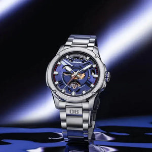Kaworu Nagisa blue Fashion mechanical watch with steel bracelet