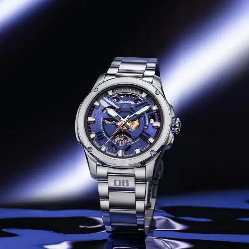 Kaworu Nagisa blue Fashion mechanical watch with steel bracelet
