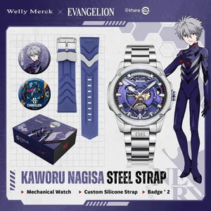 Kaworu Nagisa blue Fashion watch with steel and silicone straps
