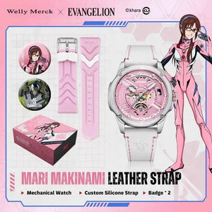 Mari Makinami pink Fashion watch with leather and silicone straps