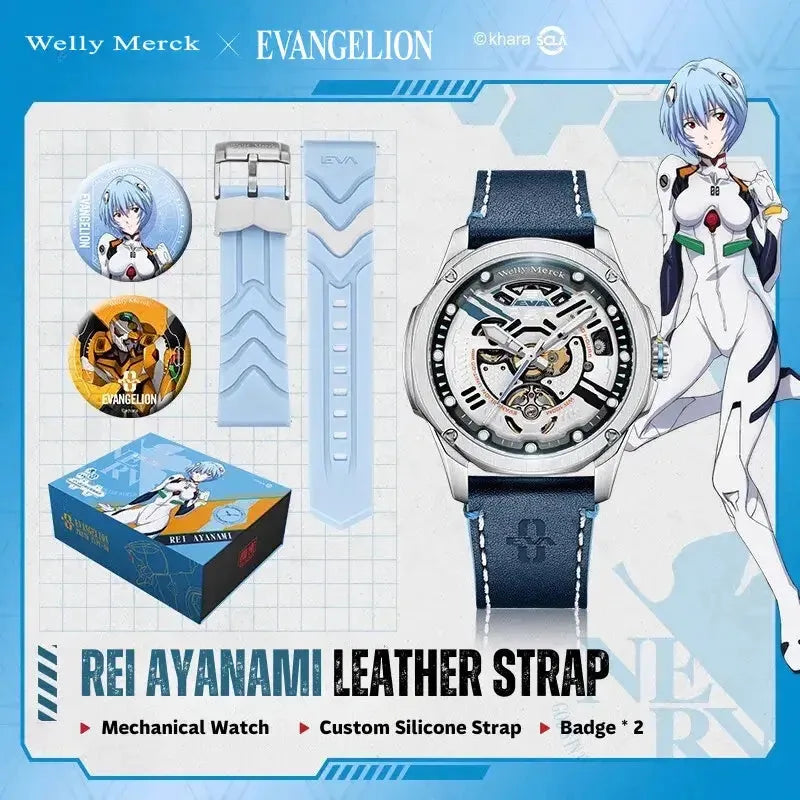 Rei Ayanami Fashion watch with blue leather and silicone straps