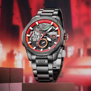 Asuka Langley red Pro mechanical watch with steel bracelet