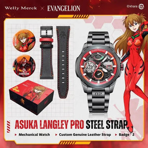 Asuka Langley red Pro watch with steel and silicone straps