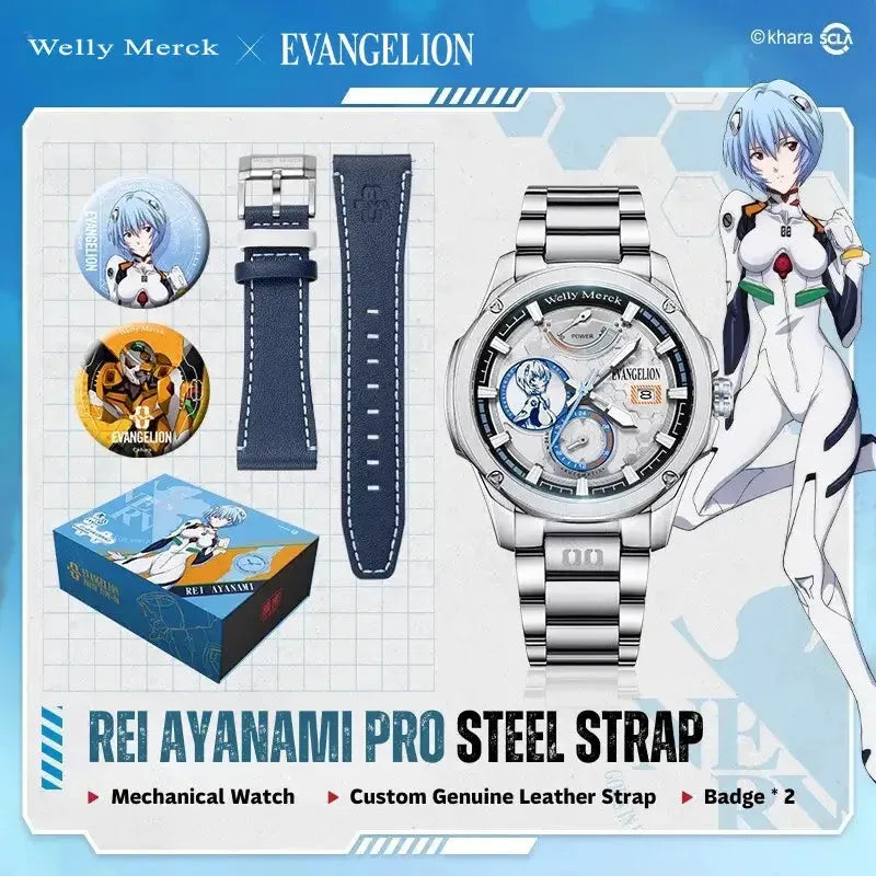 Rei Ayanami white Pro watch with steel and silicone straps