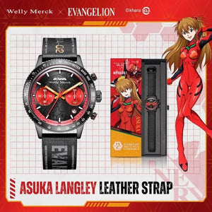 Asuka Langley quartz chronograph watch with leather strap and gift set