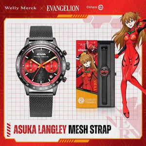 Asuka Langley quartz chronograph watch with mesh strap gift set