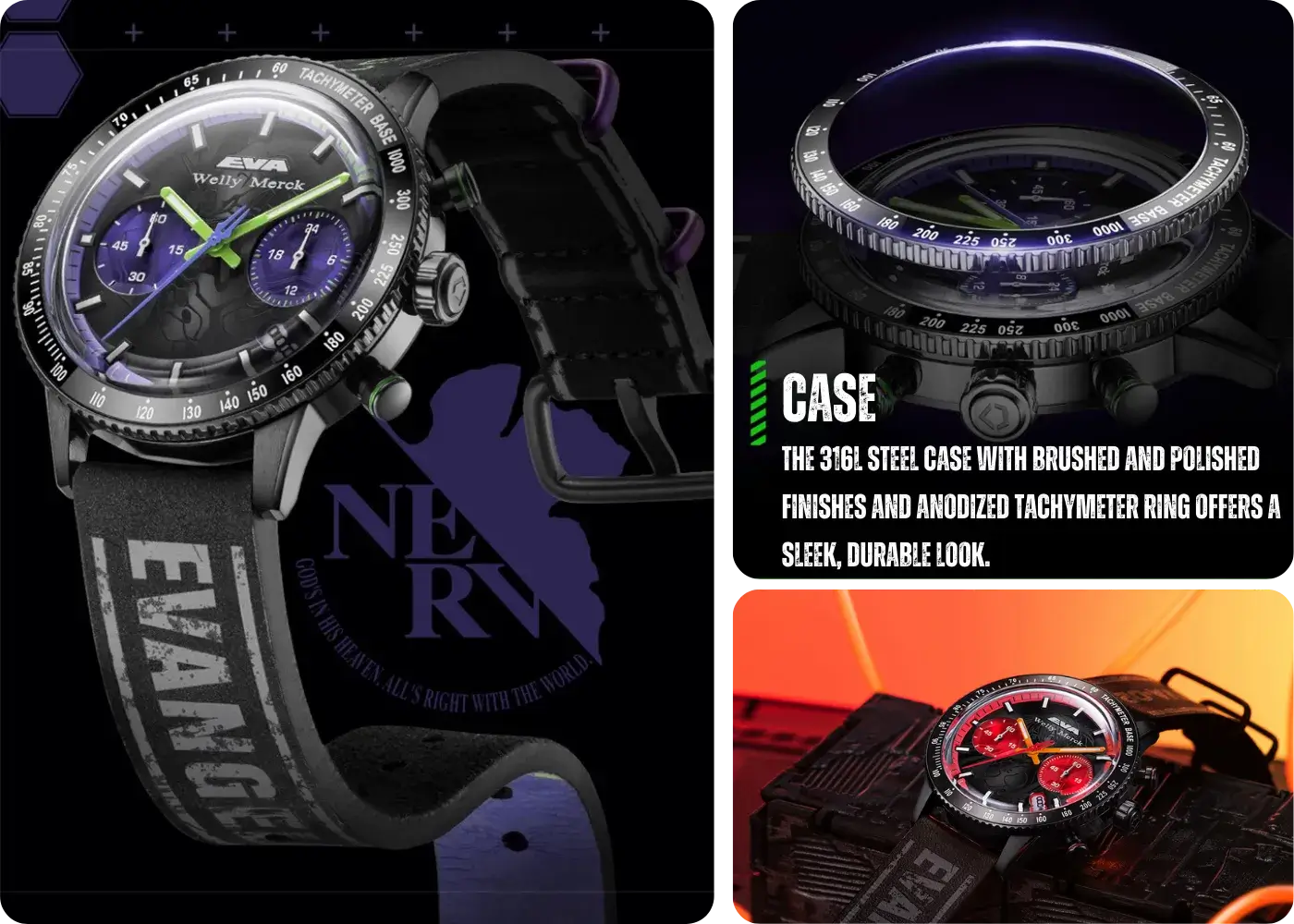 Welly Merck x Evangelion Youth Edition Quartz Chronograph Watch — Built to Last with Premium Materials