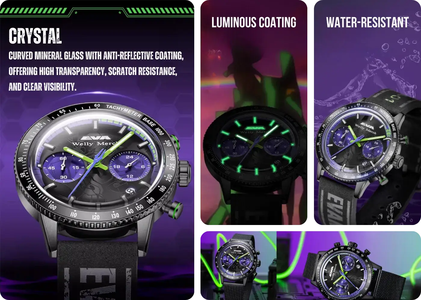 Welly Merck x Evangelion Youth Edition Quartz Chronograph Watch — Enhanced Readability in All Conditions
