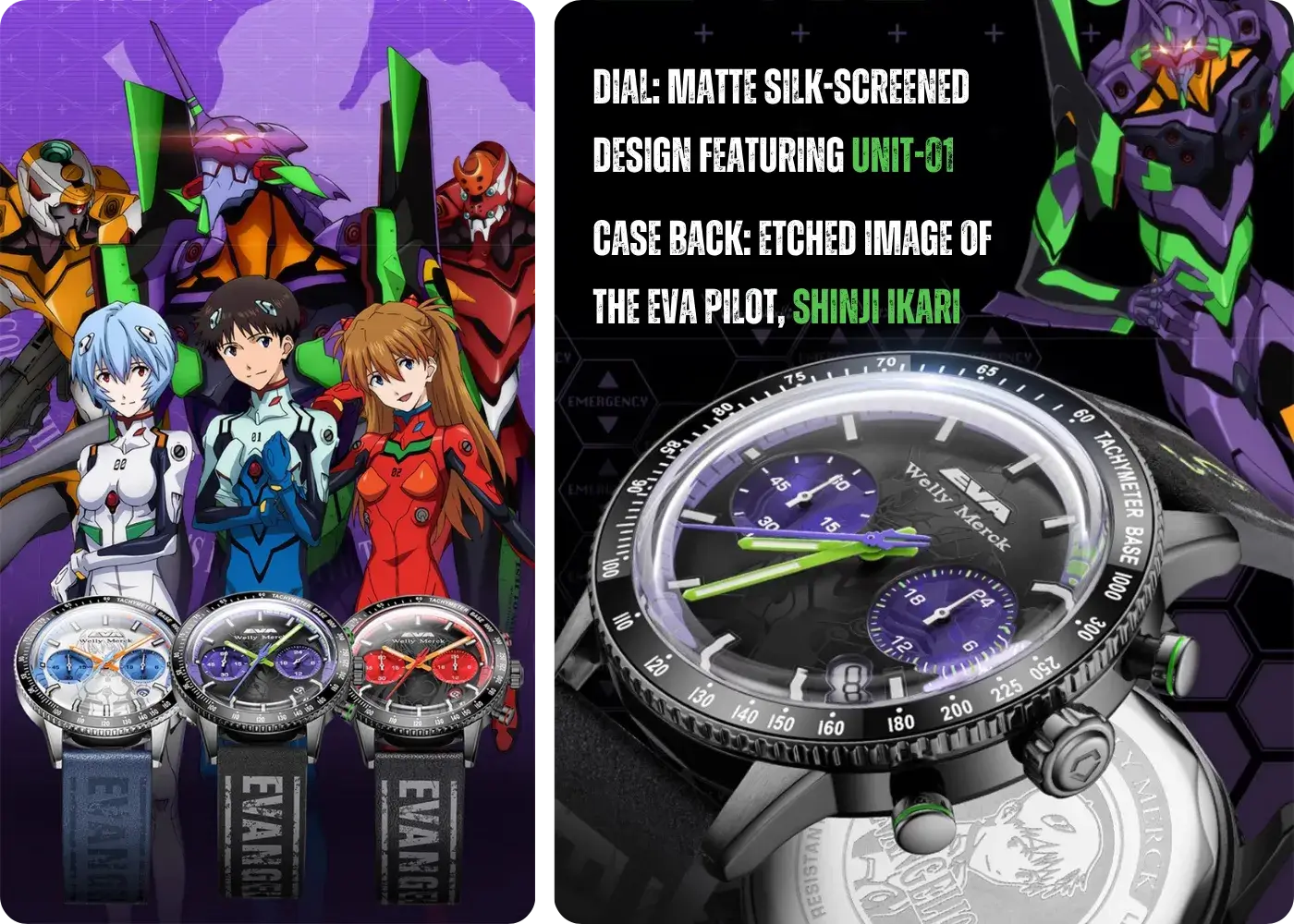 Welly Merck x Evangelion Youth Edition Quartz Chronograph Watch — Eye-catching Design for Anime Enthusiasts