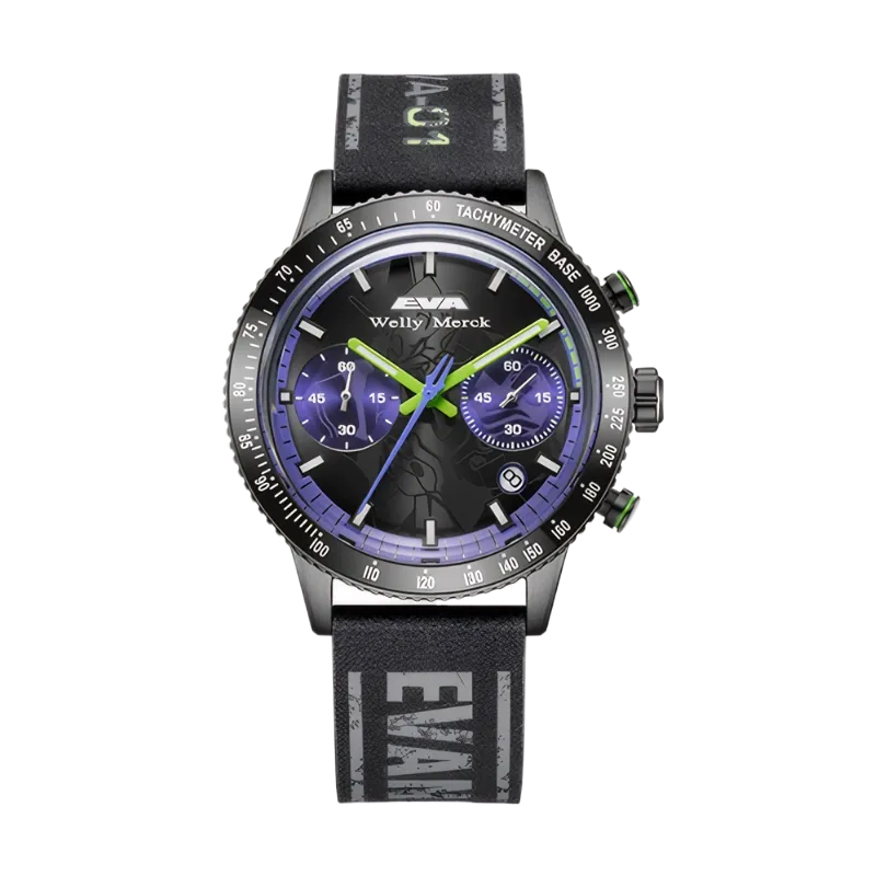 Welly Merck Evangelion Youth quartz chronograph watch in EVA-01 purple