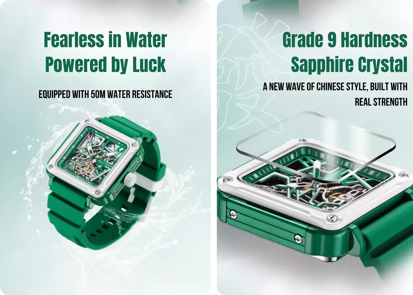 Water-resistant Fortune Mahjong watch with sapphire crystal glass