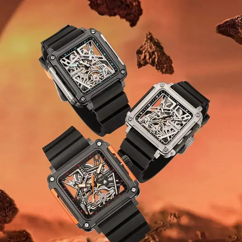 Fortune Mahjong skeleton watches in multiple case and strap colors