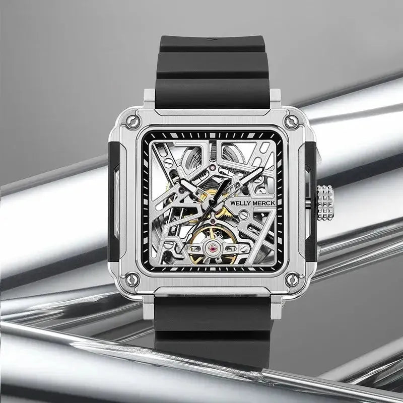 Space silver Fortune Mahjong mechanical skeleton watch