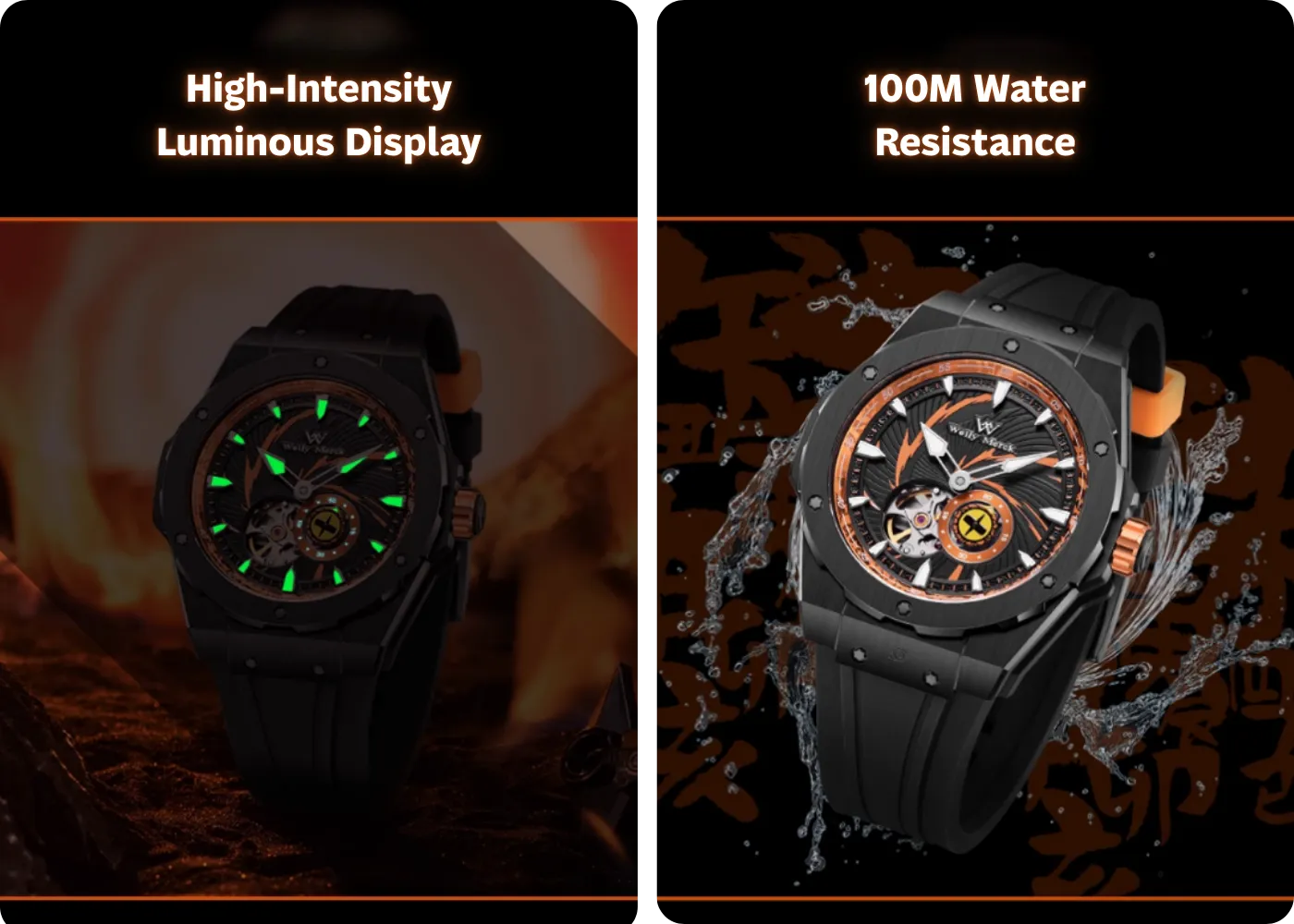Naruto automatic watch with luminous display and 100-meter water resistance