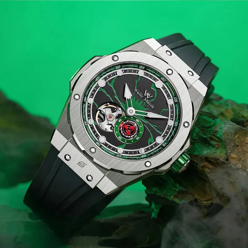 Close-up of the Kakashi Hatake skeleton mechanical watch