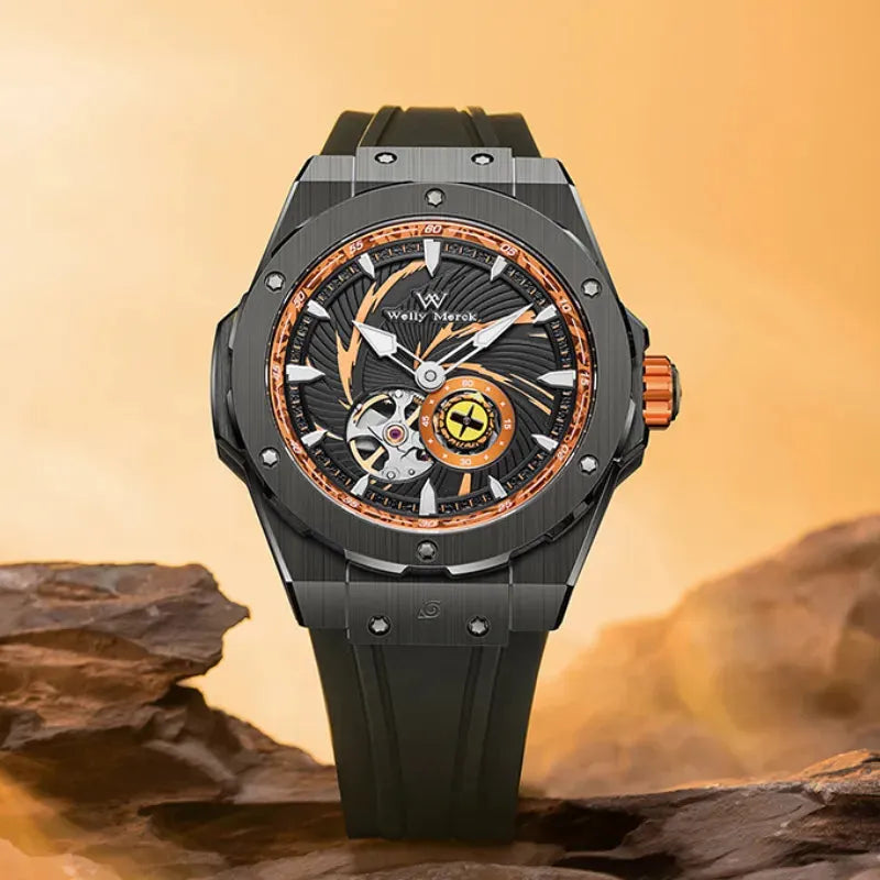 Close-up of the Naruto Uzumaki skeleton mechanical watch
