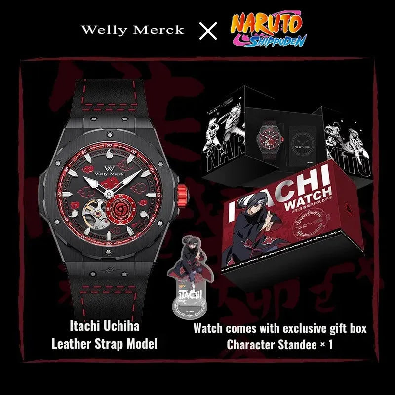 Itachi Uchiha automatic watch with leather strap and gift box