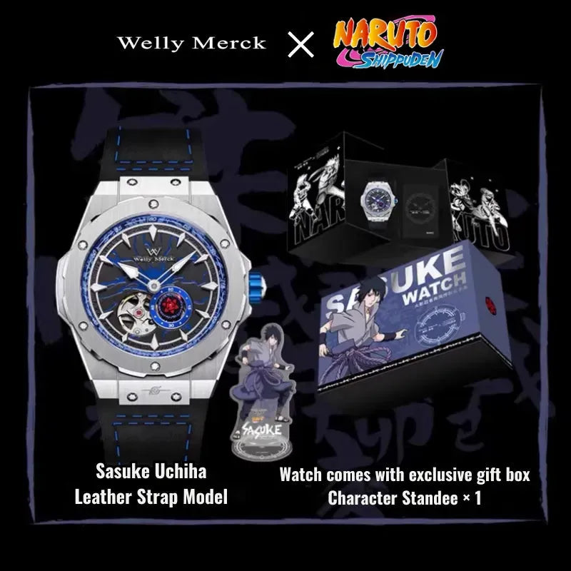 Sasuke Uchiha automatic watch with leather strap and gift box