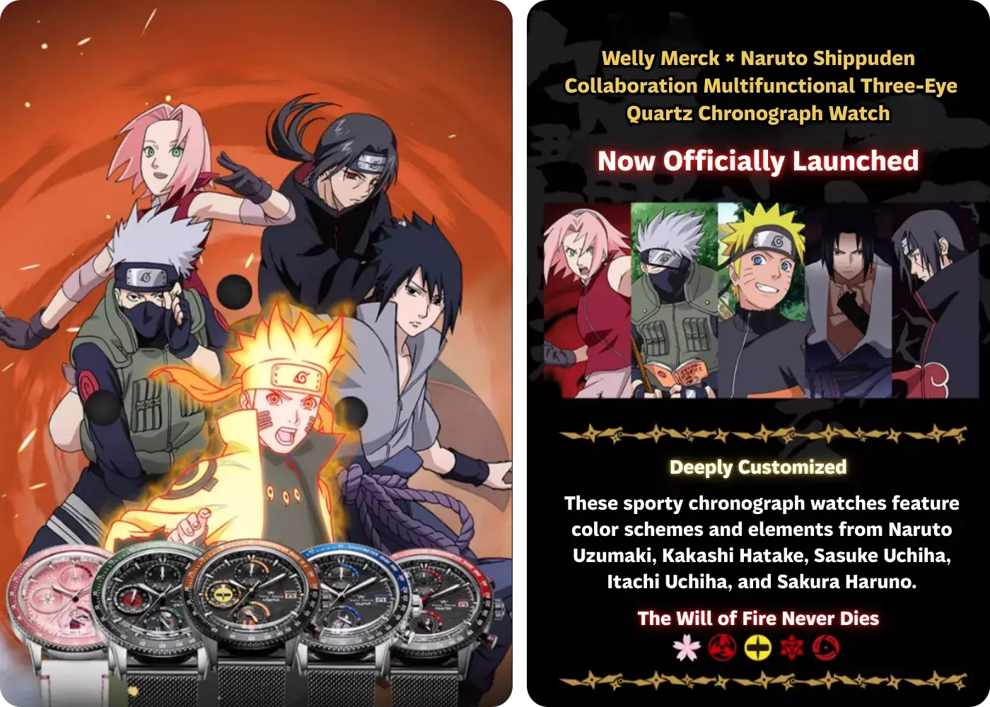 Naruto quartz chronograph watches in five character editions