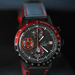 Close-up of the Itachi Uchiha chronograph watch dial