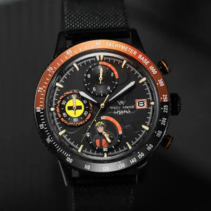 Close-up of the Naruto Uzumaki chronograph watch dial