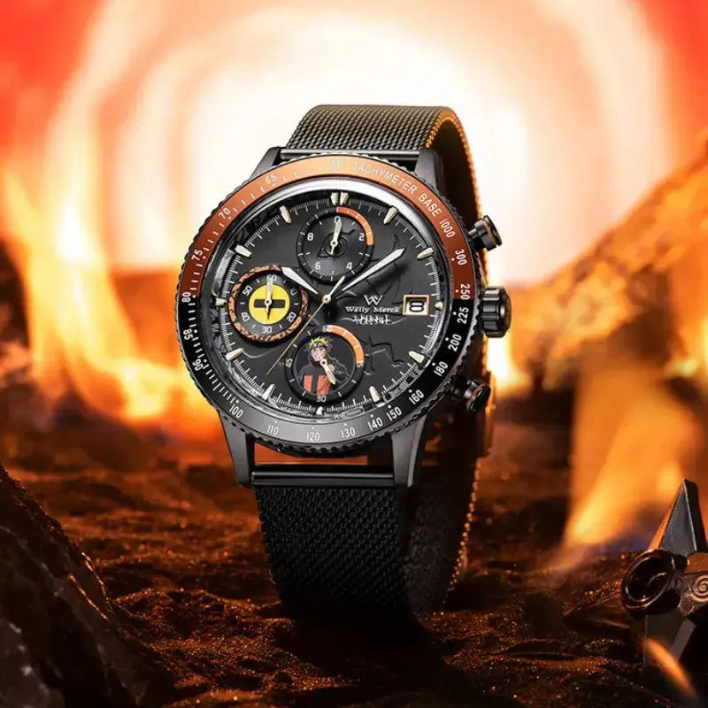 Naruto Uzumaki quartz chronograph watch with orange dial accents