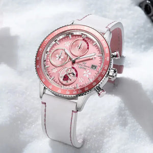 Sakura Haruno quartz chronograph watch with pink accents