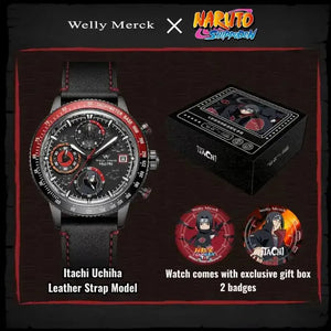 Itachi Uchiha quartz watch with leather strap and gift box