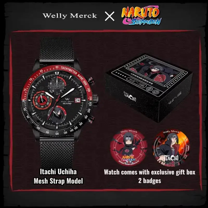 Itachi Uchiha quartz watch with mesh strap and gift box