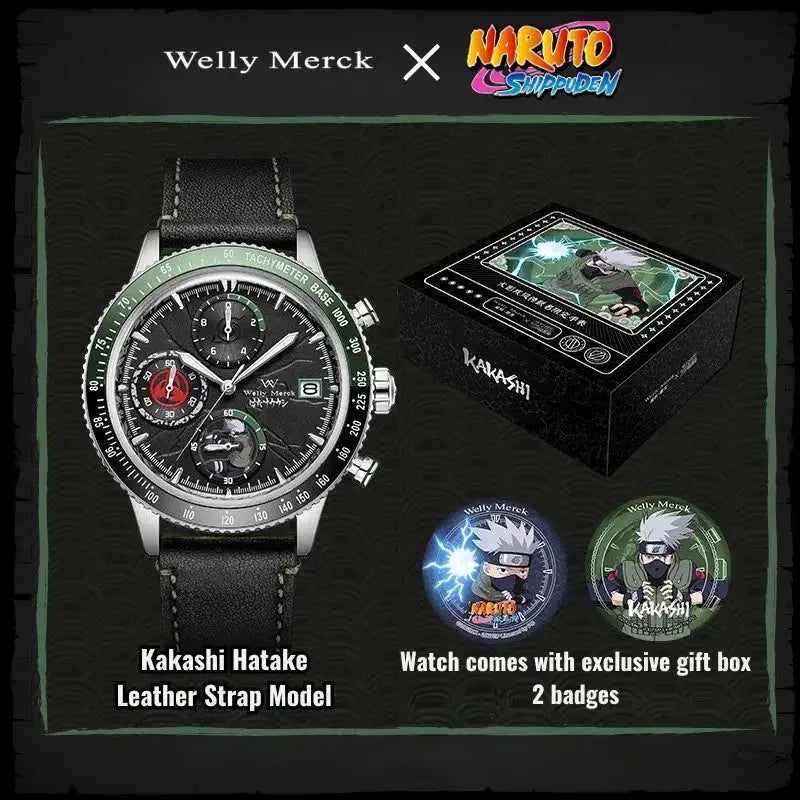 Kakashi Hatake quartz watch with leather strap and gift box