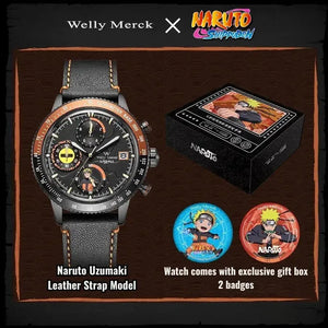 Naruto Uzumaki quartz watch with leather strap and gift box