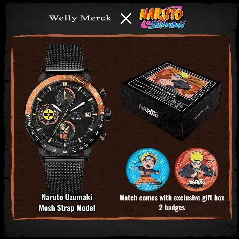 Naruto Uzumaki quartz watch with mesh strap and gift box