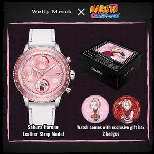 Sakura Haruno quartz watch with leather strap and gift box