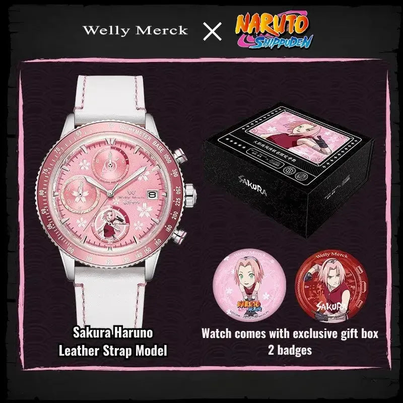 Sakura Haruno quartz watch with leather strap and gift box