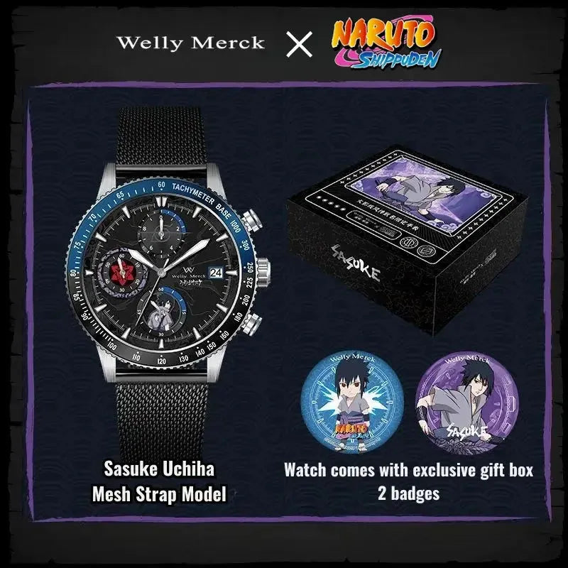 Sasuke Uchiha quartz watch with mesh strap and gift box