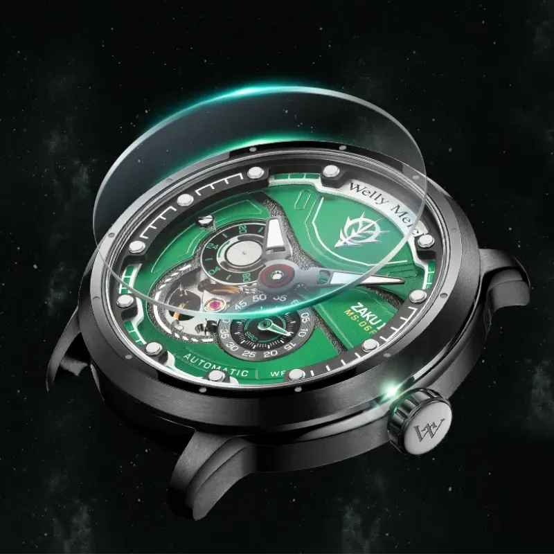 Green Zaku II skeleton mechanical watch dial