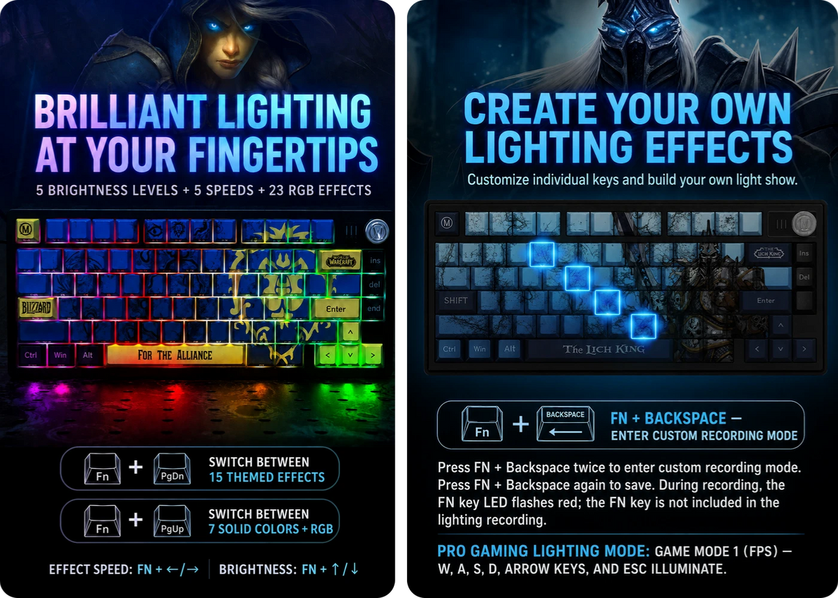 لوحة مفاتيح ميكانيكية RGB ثلاثية الأوضاع من World of Warcraft بـ79 مفتاحًا – صورة ميزة المنتج