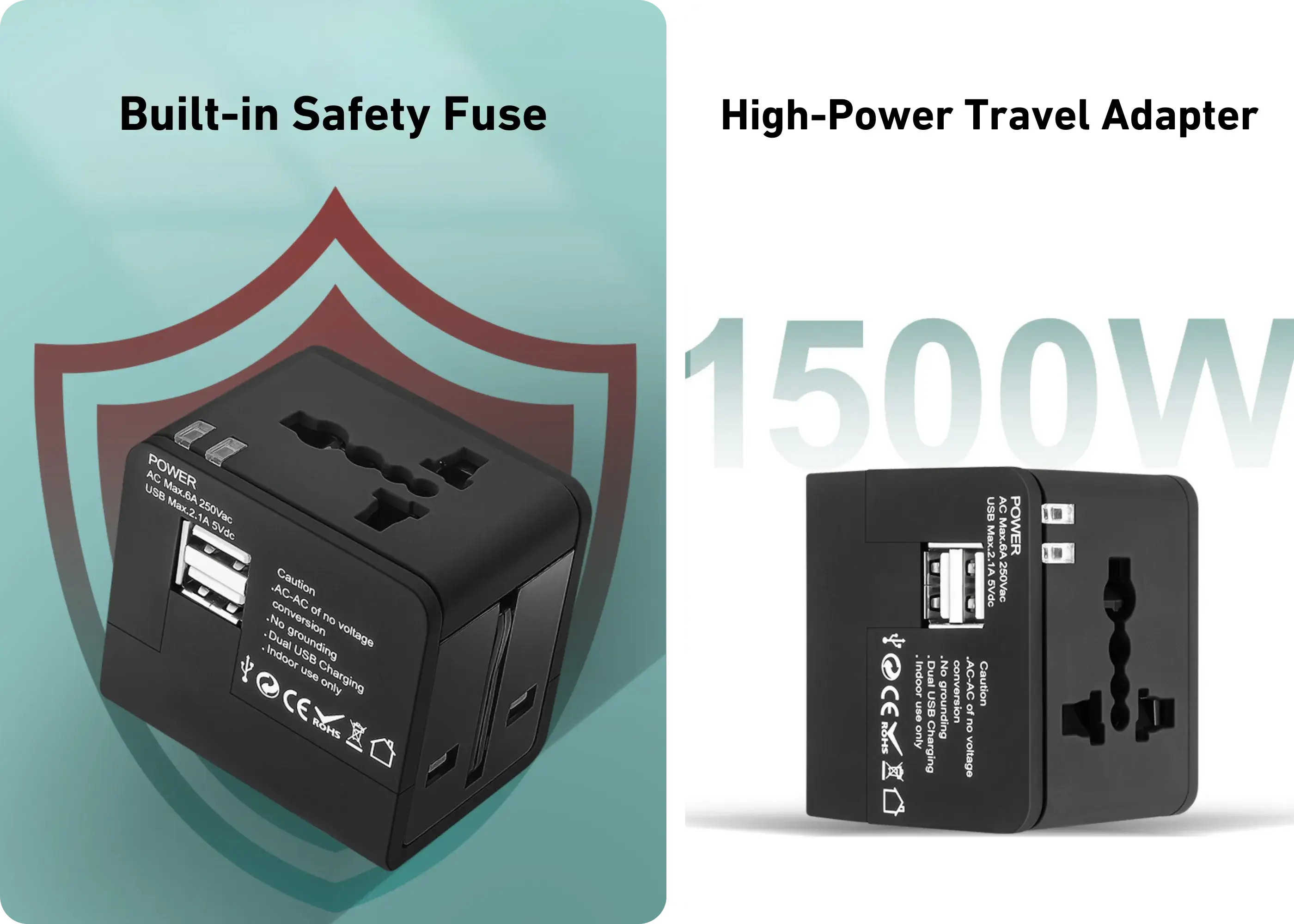 WY-08 travel adapter with 1500W fuse and overload protection