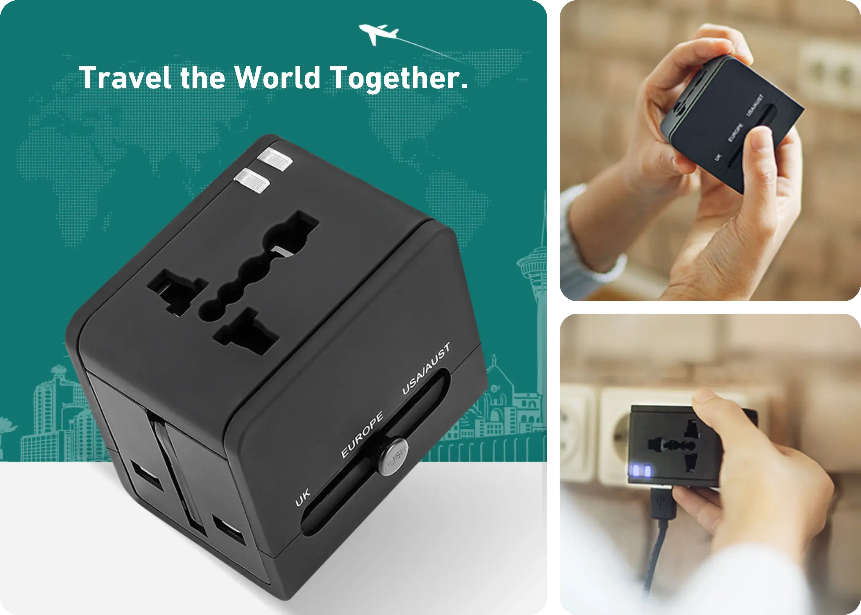 Compact and lightweight WY-08 worldwide travel adapter for easy packing