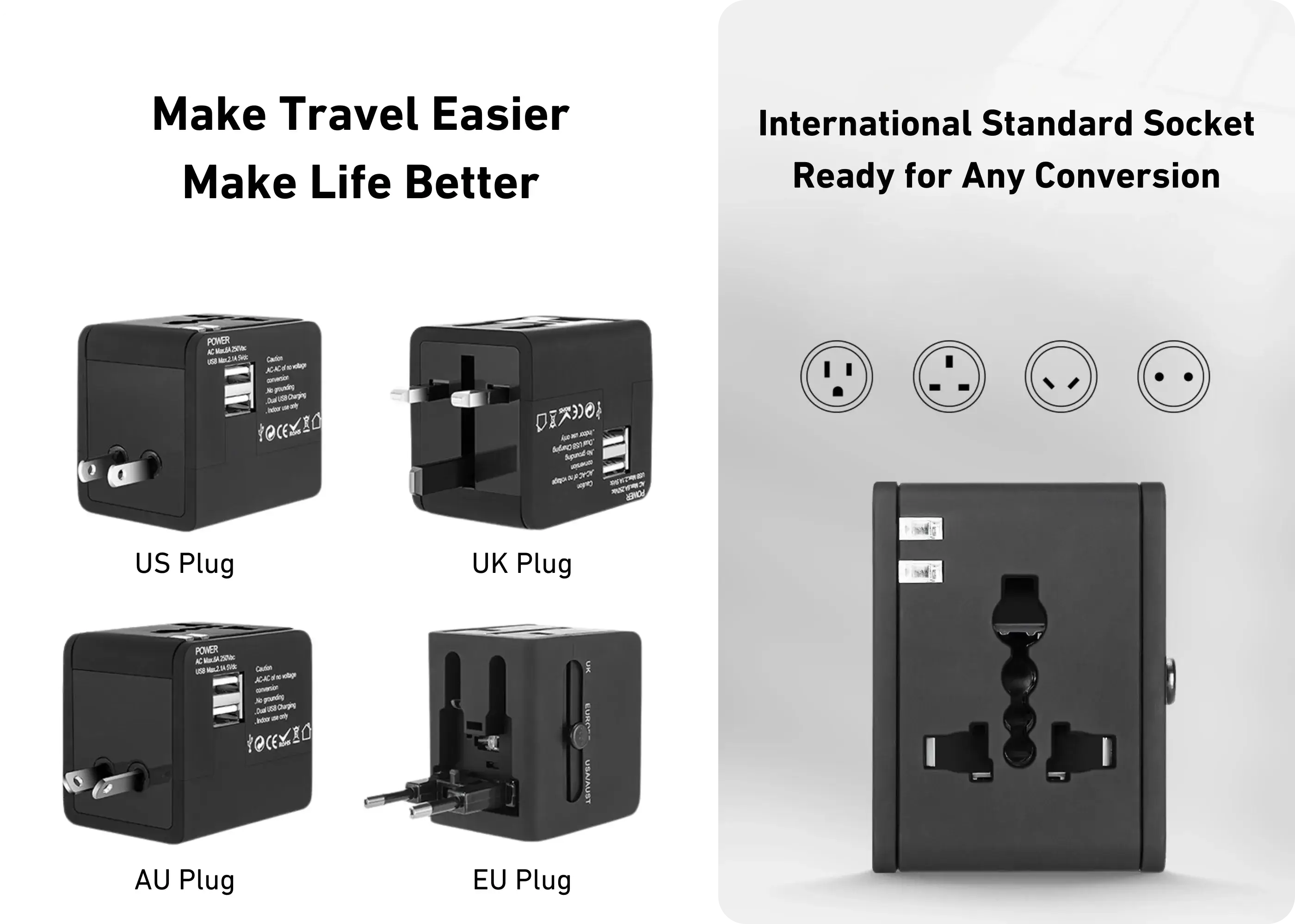 WY-08 travel adapter compatible with outlets in over 150 countries