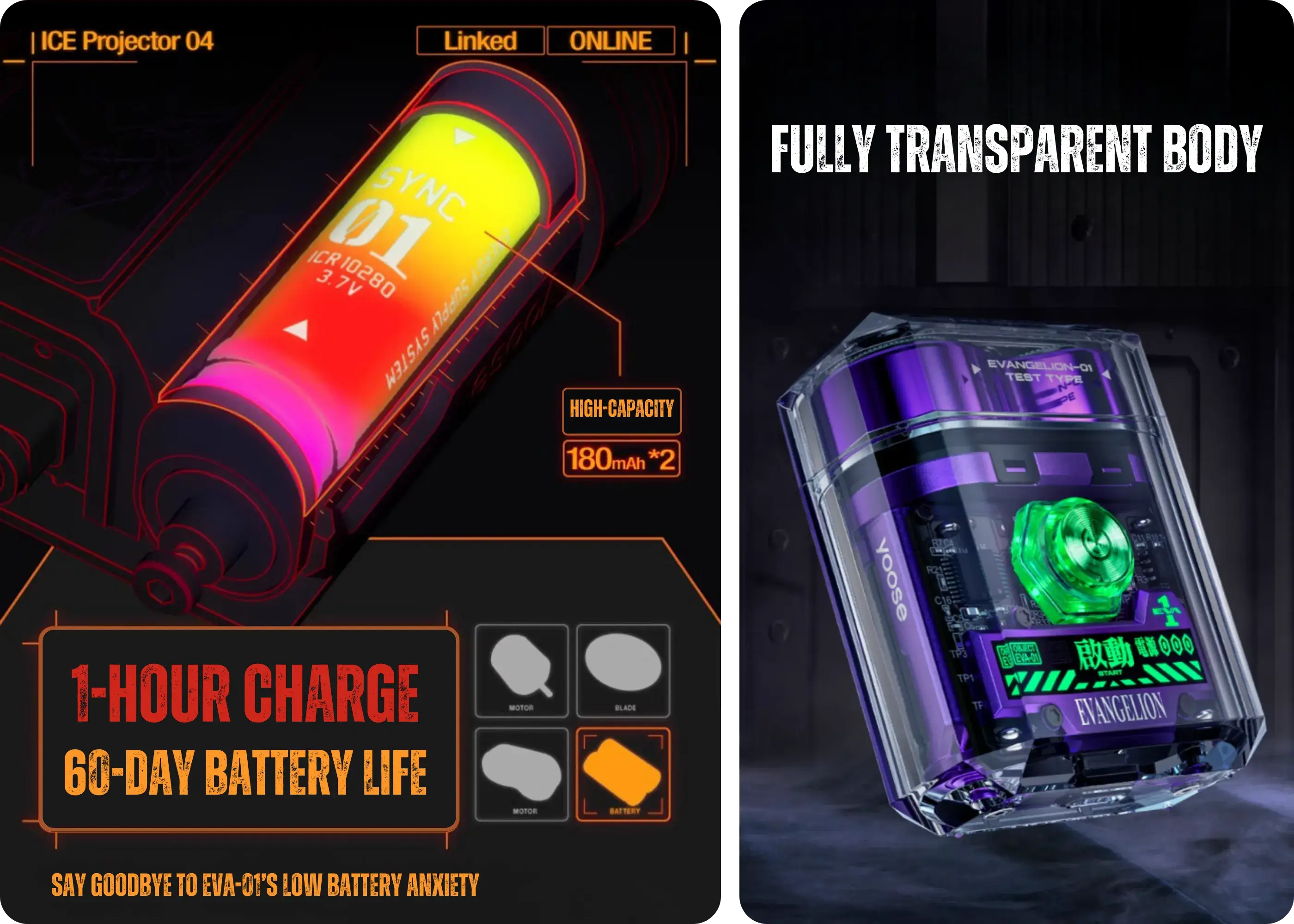 Yoose x Evangelion EVA-01 Portable ICE Electric Shaver — Long-Lasting Battery for Daily Convenience