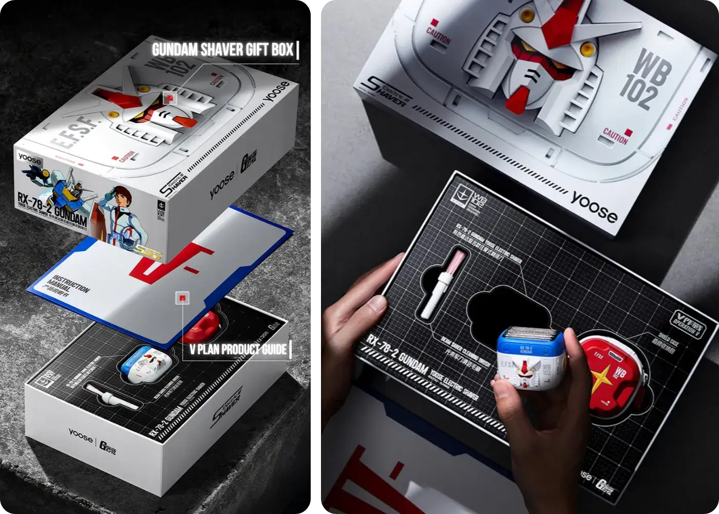 Gundam RX-78-2 shaver collector packaging and included accessories